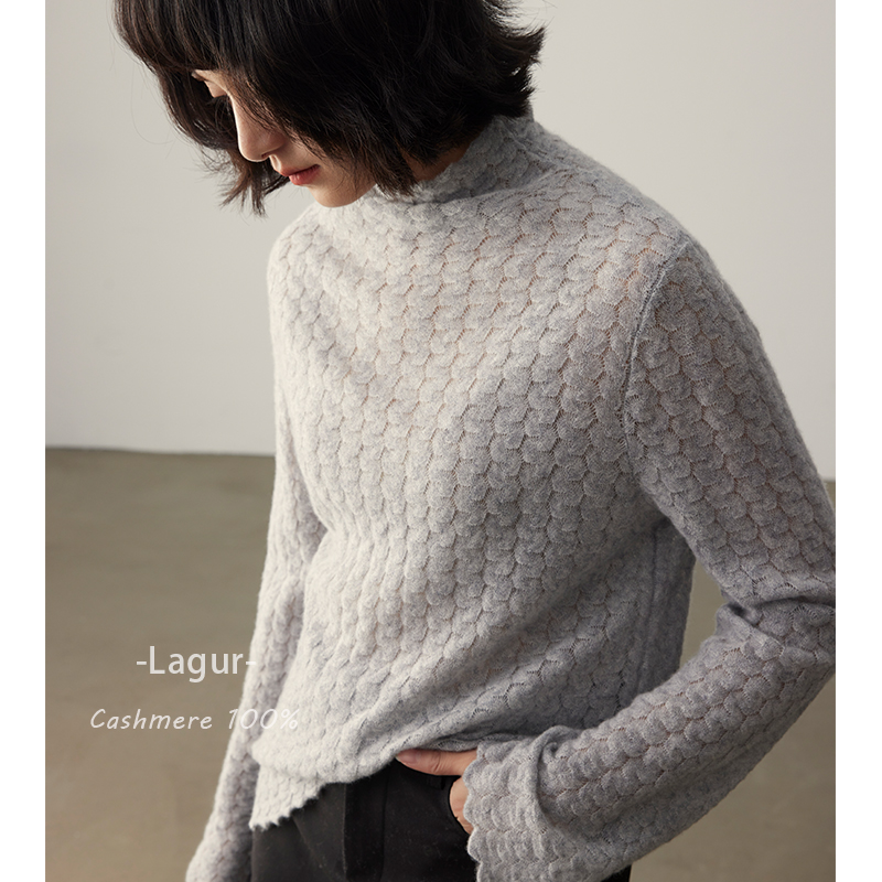 蕾丝半高领山羊绒打底衫宽松内搭