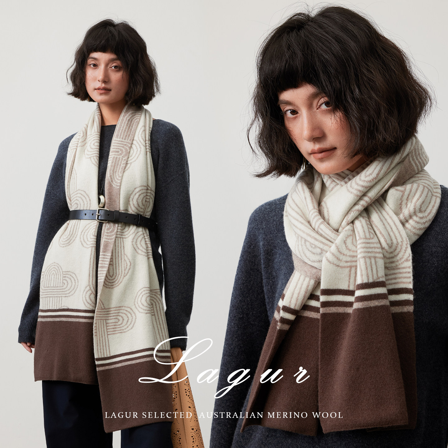 高级感锁链纹围巾女冬季加厚保暖