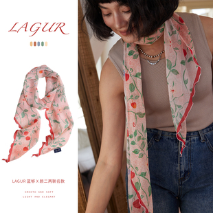 「点点草莓果」甜味feel 100%乔其纱丝巾长条轻薄飘逸女2025新款