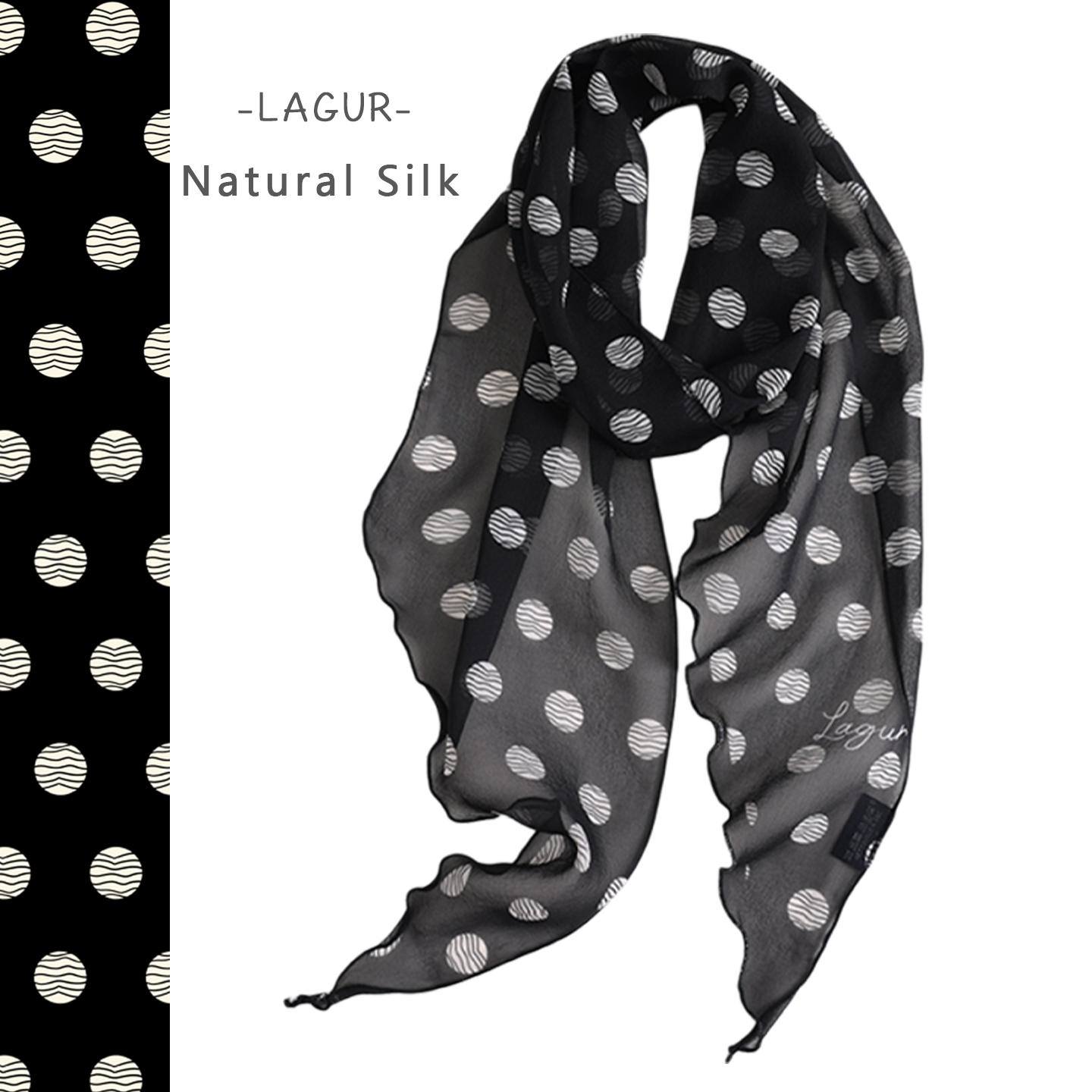 「经典永传」黑色波点100%桑蚕丝丝巾薄款百搭长条系脖配饰送礼女