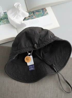 【专业防晒】UPF50+大帽檐防晒帽子女夏防风抽绳可折叠户外遮阳帽