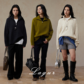 女冬季 重磅加厚 Lagur极简Row风复古麻花毛衣立领拉链套头羊毛衫