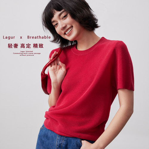 正肩显瘦透气保暖针织短袖女T恤