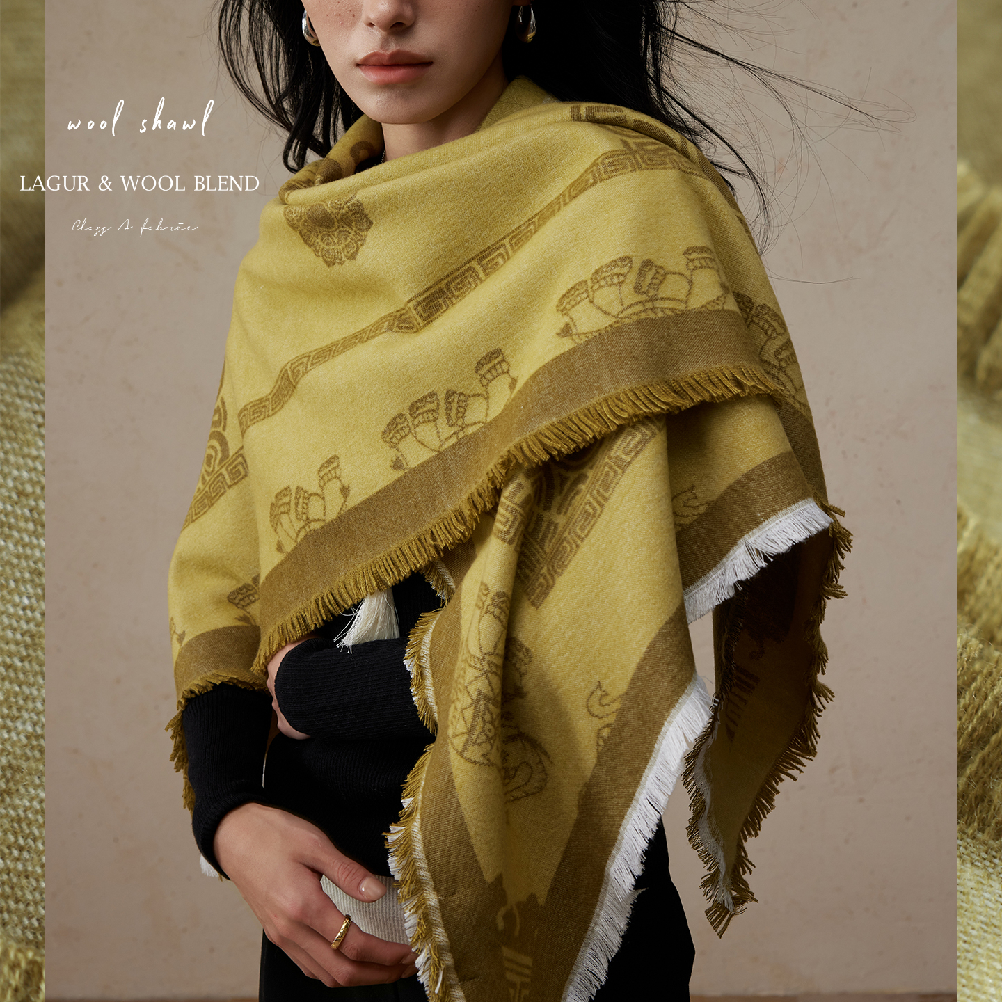 吉象三角羊毛混纺围巾女冬季围脖