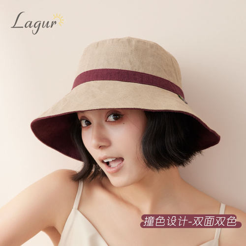 遮阳双面可戴刺绣大头围渔夫帽夏