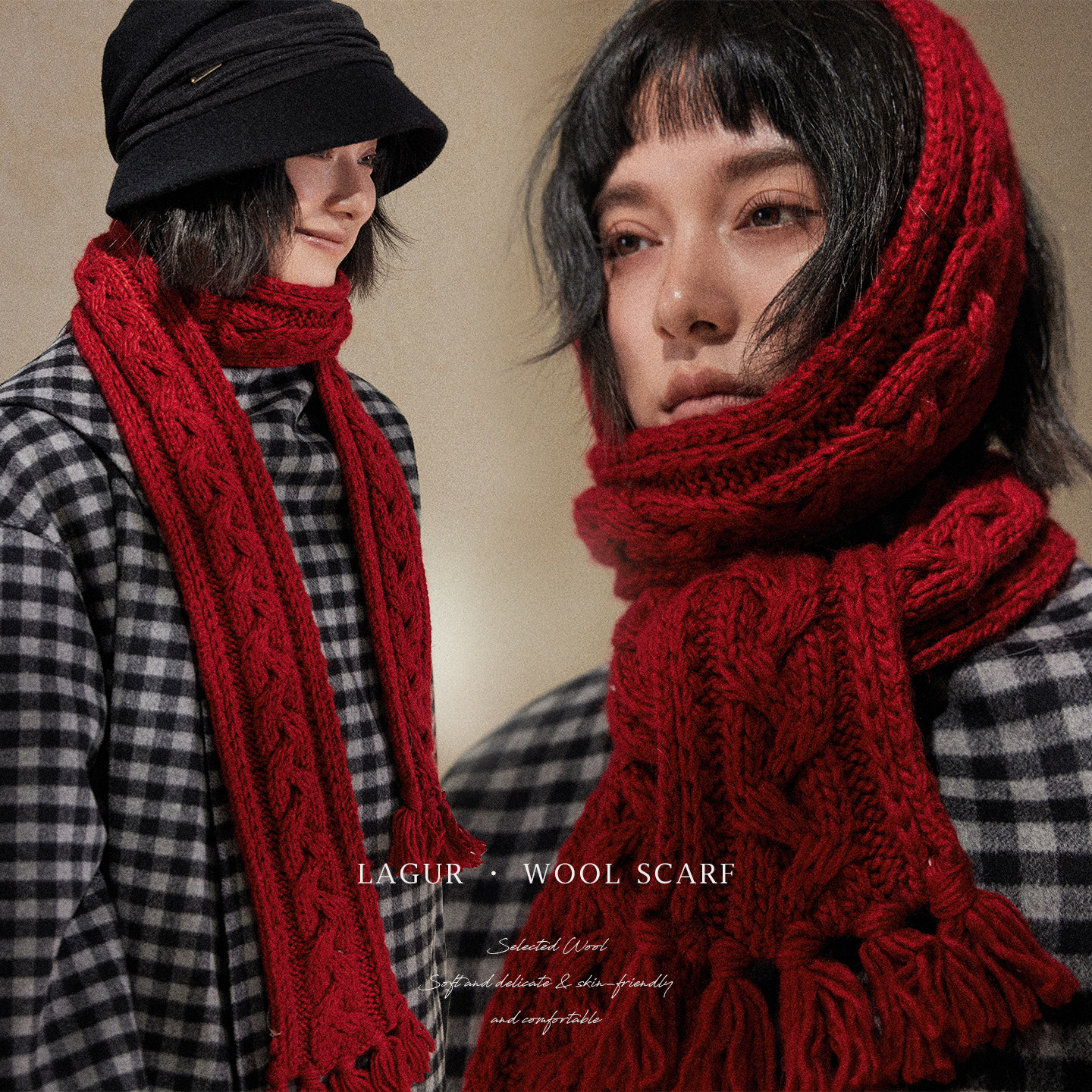 Lagur加长版＜异域可喜红＞粗针手工编织绞花流苏加厚围巾女冬季,服饰配件/皮带/帽子/围巾,围巾/丝巾/披肩,淘宝优惠券,粉丝福利购,淘宝优惠卷