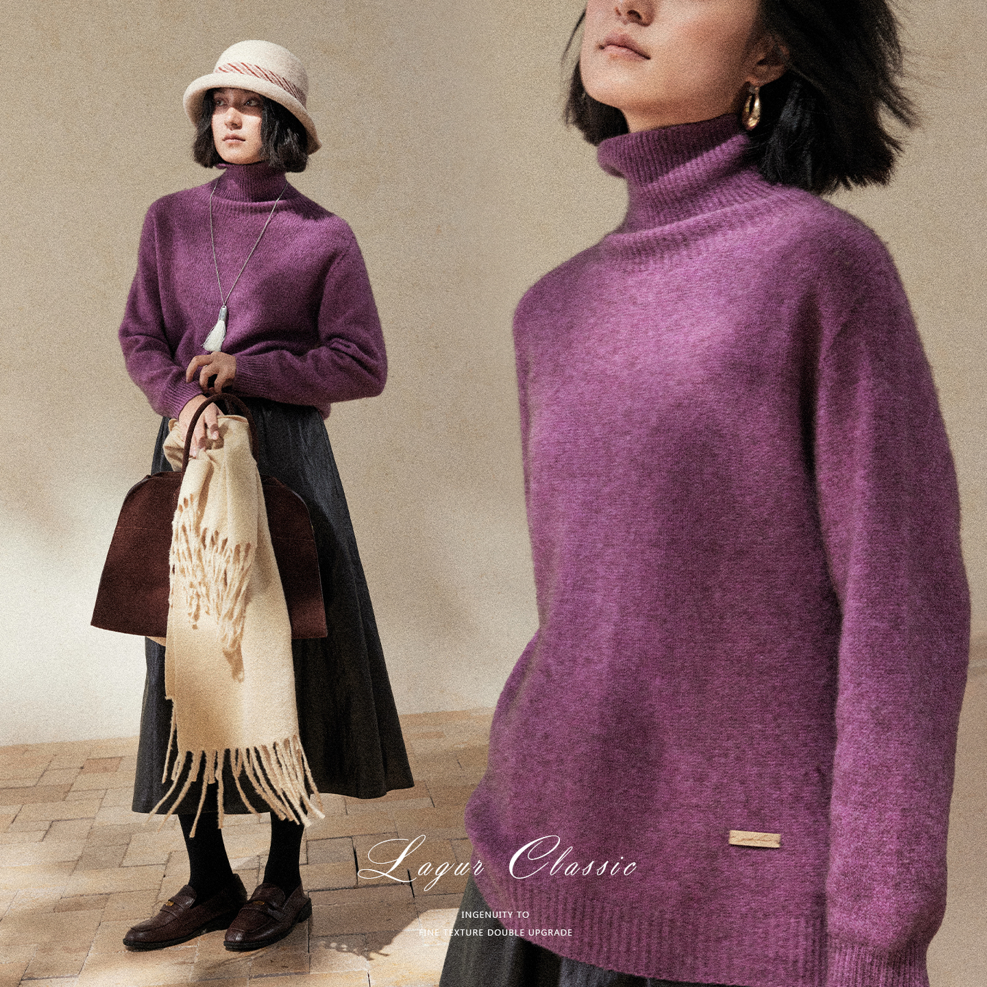 牦牛绒粗针高领毛衣女冬保暖内搭