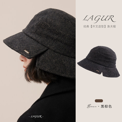 时髦复古女秋冬季短檐渔夫帽加厚