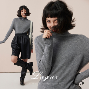 口碑「断货王」100%羊毛无缝一体堆堆领高领宽松显瘦打底衫 内搭女