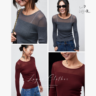 Lagur酷gir＜冷感灰＞性感轻薄针织长袖 显瘦欧根纱上衣女2026新款