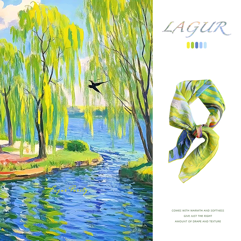 真絲桑蠶絲絲巾綠色方巾系脖領巾