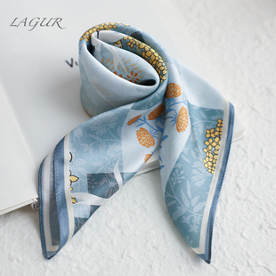 夏荷真丝小方巾100%桑蚕丝印花丝巾2025新款 春秋绑包发带搭配衬衫