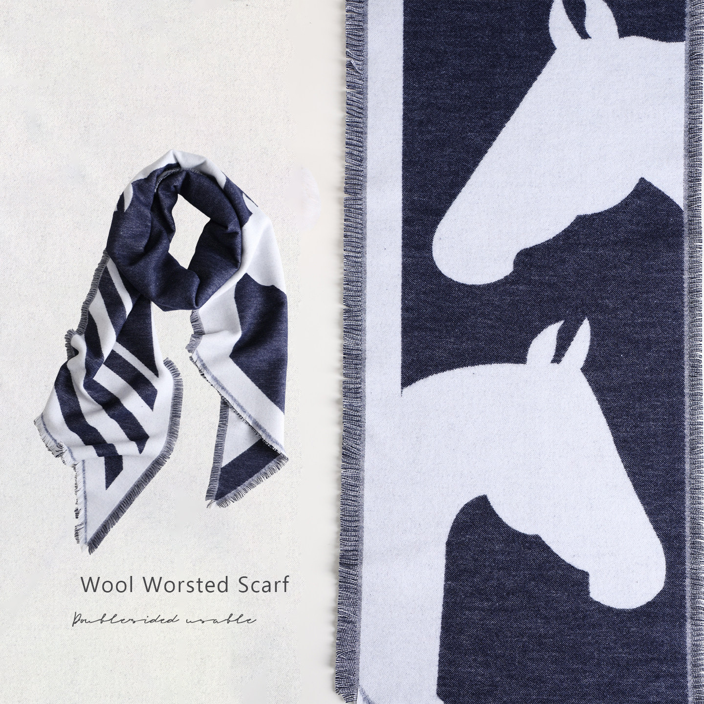 Lagur《双马头》精纺羊毛双面围巾加厚冬季新款长条斜边亲肤围脖,服饰配件/皮带/帽子/围巾,围巾/丝巾/披肩,淘宝优惠券,粉丝福利购,淘宝优惠卷