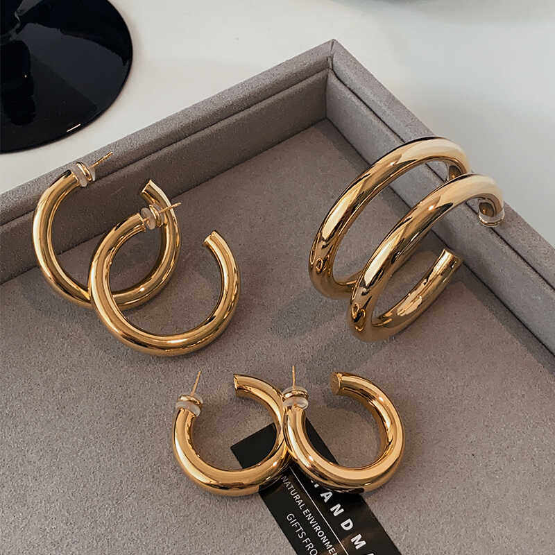 光面圆圈金属耳环2026新款爆款欧美风耳圈简约素圈耳钉高级感耳饰