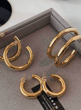 光面圆圈金属耳环2025新款爆款欧美风耳圈简约时尚耳钉高级感耳饰