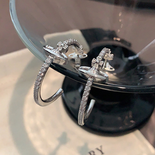 西太家大耳环2025新款高级感土星耳圈轻奢超闪满钻耳钉小香风耳饰