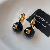 耳扣中性风朋克耳饰 高级感耳坠轻奢法式 黑色珍珠耳环2026新款 爆款