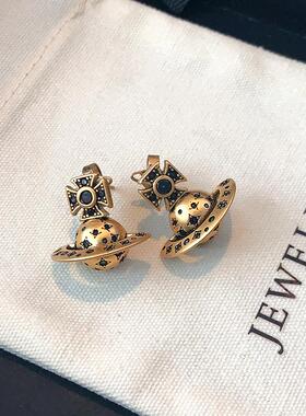 立体古铜色西太后土星耳钉2026新款爆款小香风耳环轻奢高级感耳饰