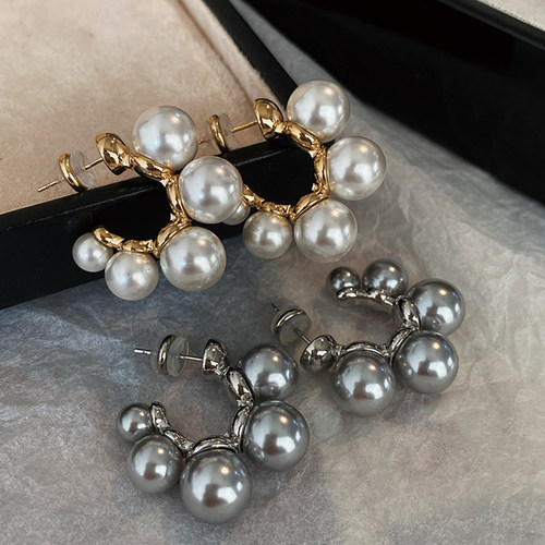 XMR法式风圆圈珍珠耳环