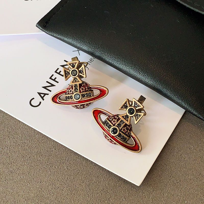 XMR小香风黑色镶钻西太后耳环