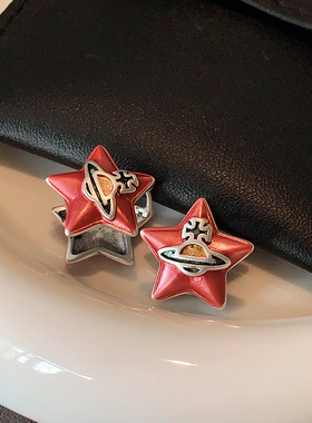 粉红色西太后五角星耳环2025新款爆款高级感双面耳扣欧美朋克耳饰