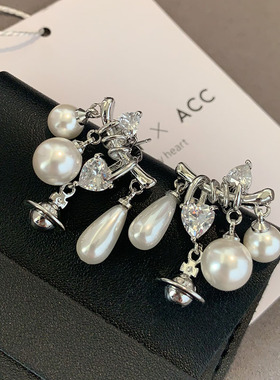 西太家珍珠耳环2025新款爆款高级感土星耳坠女小香风耳钉爱心耳饰