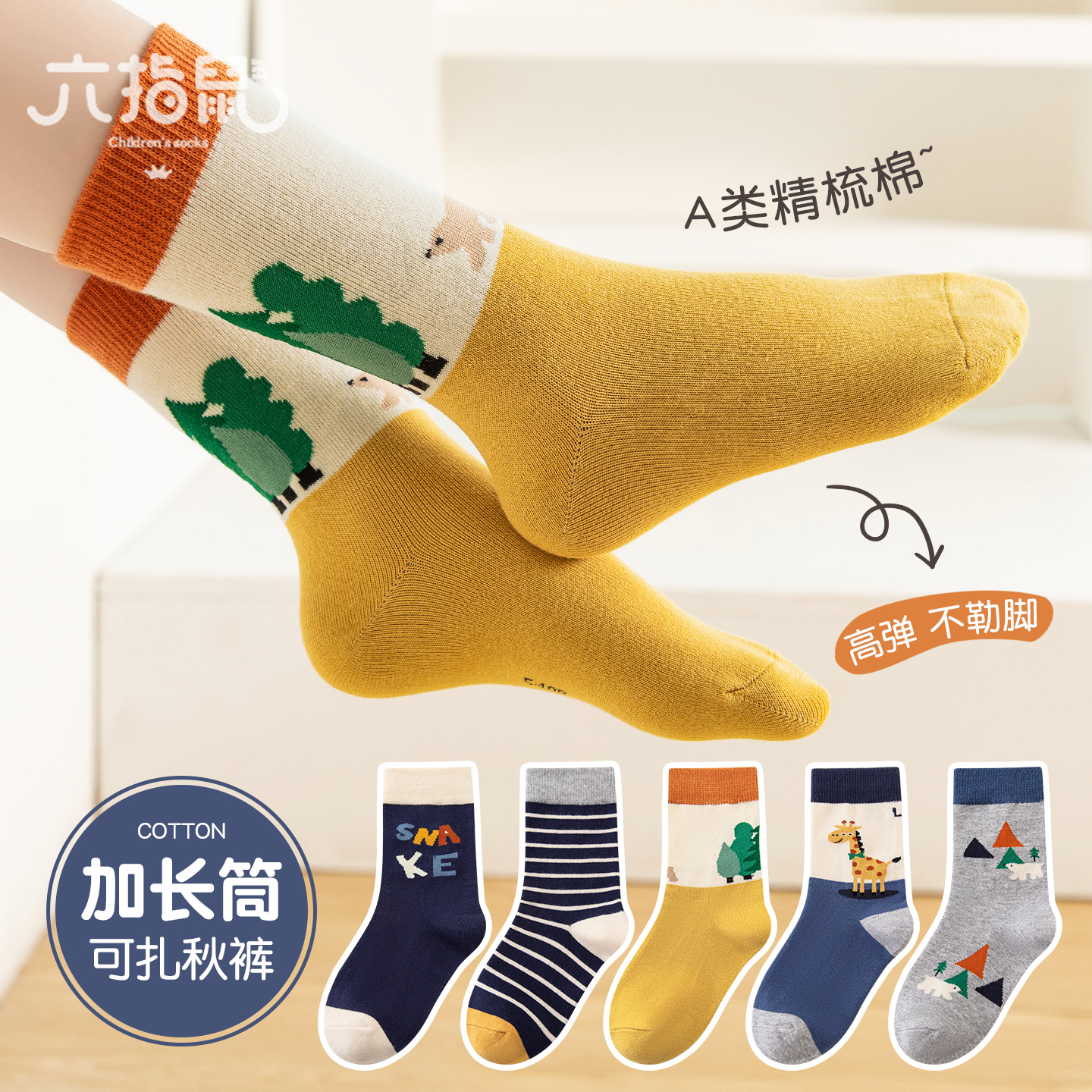 六指鼠加长秋冬儿童袜子纯棉男童