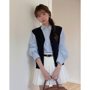 叠穿无袖 新款 歌铭 上衣N760B 慵懒风V领爱心刺绣马甲女2025春季