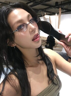 欧美辣妹风椭圆猫眼无框墨镜女Y2K浅灰水银高级感街拍时髦太阳镜