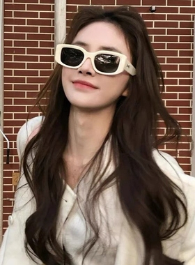 韩版方形米白色墨镜女款潮方圆脸2025新款高级感辣妹猫眼太阳眼镜