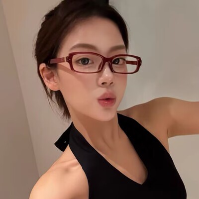 个性小窄方框红色gm眼镜Y2K日韩辣妹可配度数素颜近视平光眼镜女