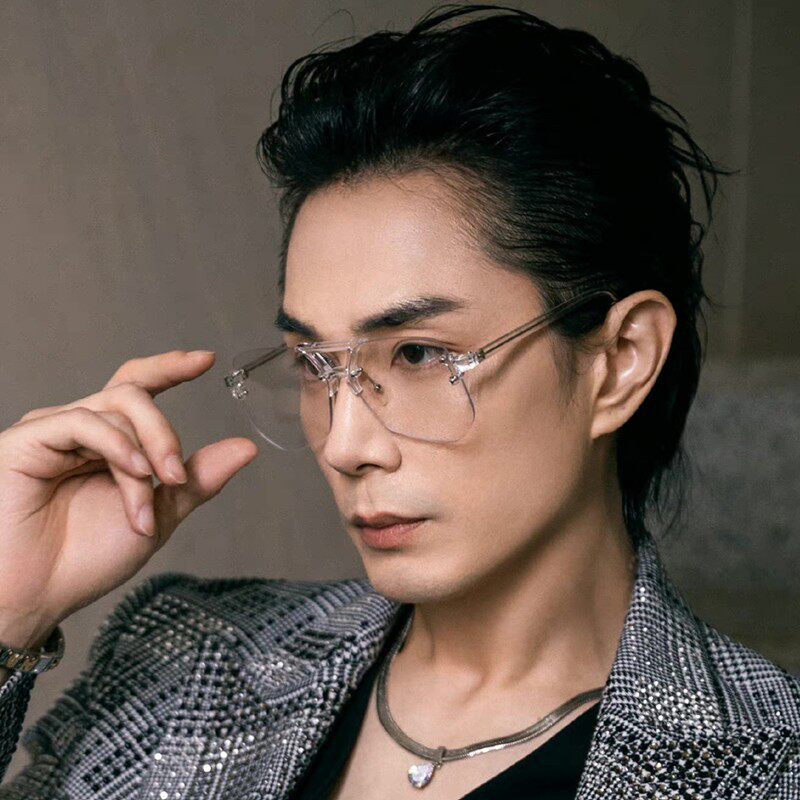 李承铉同款眼镜复古圆脸防蓝光近视不规则无框大框有度数眼镜框女