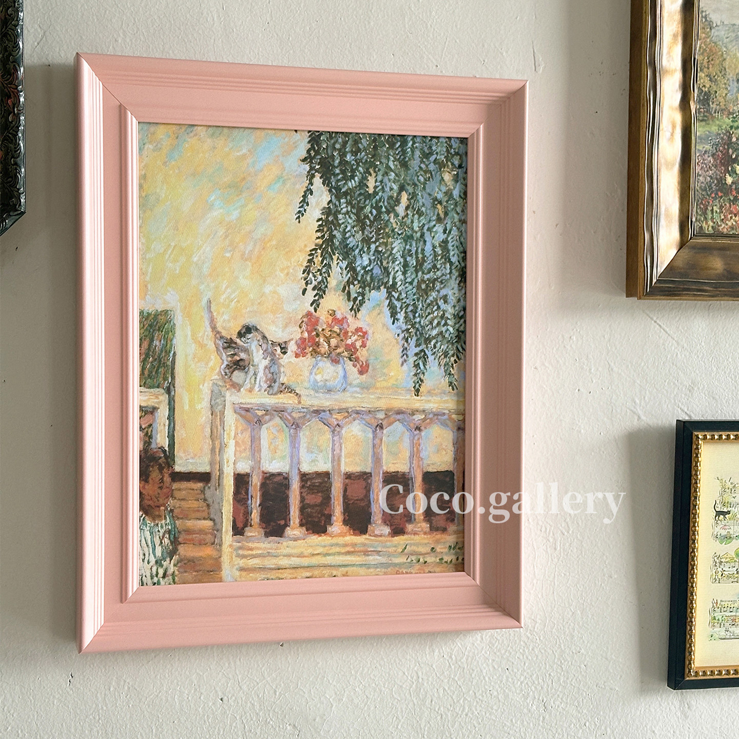 可可的画廊莫兰迪樱花粉色可爱猫咪动物温柔奶油风儿童房卧室挂画