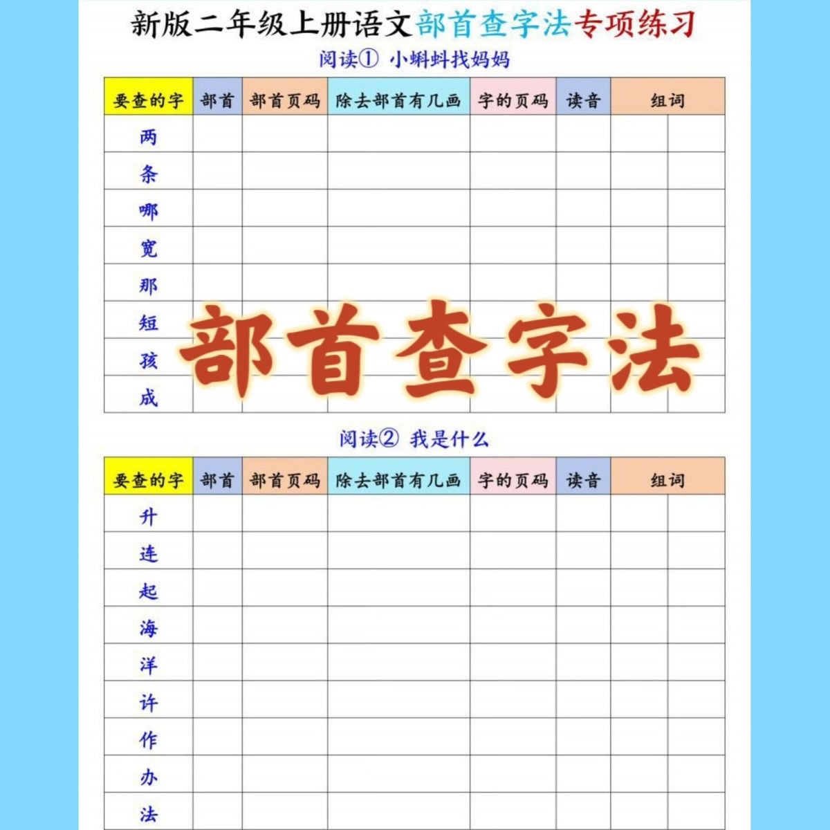 25新版二年级上册语文教你如何用部首查字法知识点与生字表练习