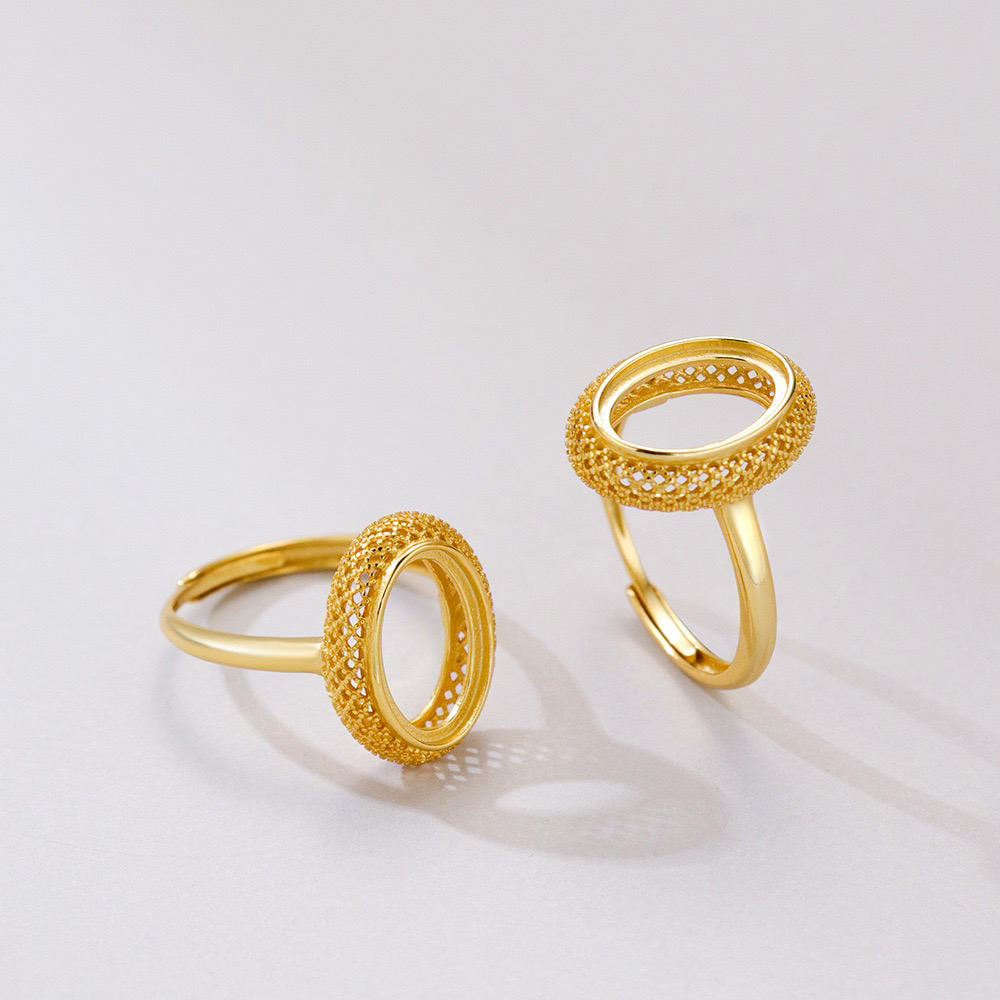 通体S925纯银戒指空托椭圆形12x8mm女款活口可调节食指戒托空托