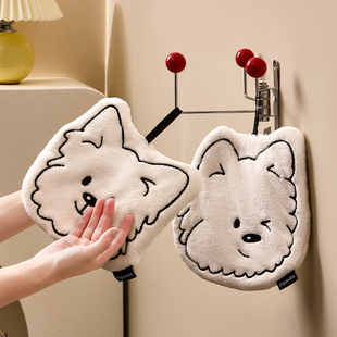 可爱小狗擦手巾可挂式吸水加厚厨房高级感不掉毛家用卫生间手巾布