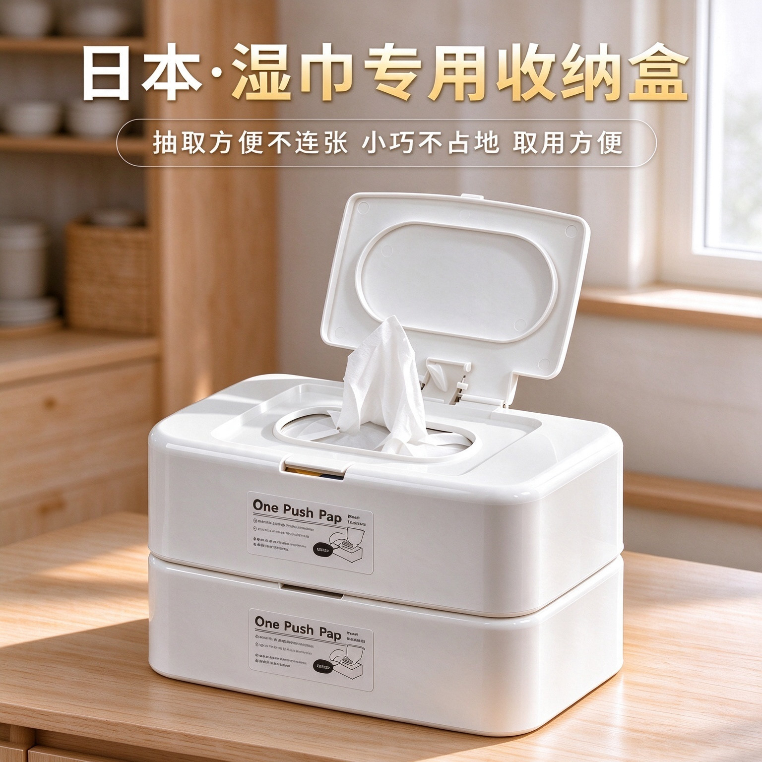 日本进口湿巾盒桌面防尘带盖抽纸盒家用婴儿湿纸巾洗脸巾收纳盒子