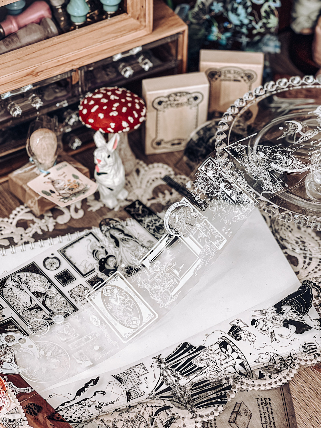 黑白点缀复古植物标签pet胶带