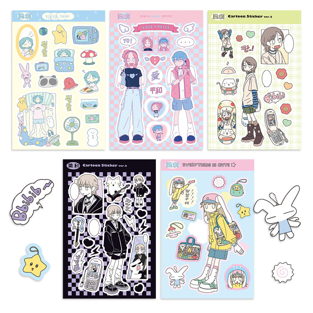 漫画人物咕卡贴纸拍立得手机壳素材大头贴ins风韩国平替柔利人物