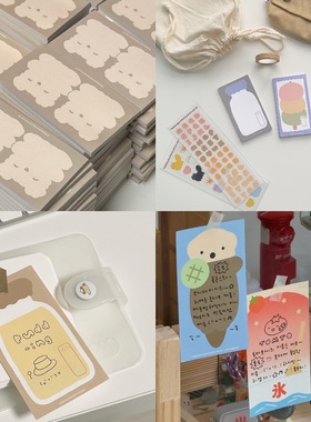 韩国正版hookka可爱小熊布丁便签分装韩系盐系手帐素材装饰ins风