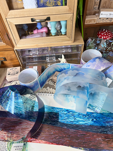 网红天空海浪夜空 波光粼粼 浮光跃金造景风景pet手帐素材胶带分