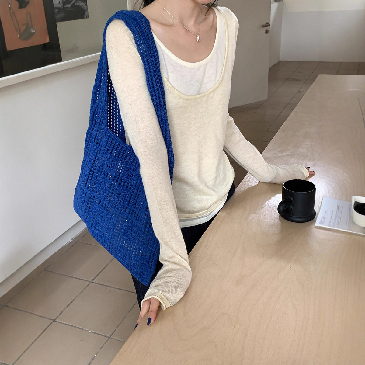 【7/25秋季新品】撞色假两件长袖针织衫上衣MZ250255