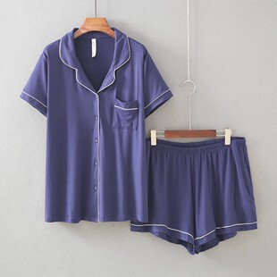 外贸一批~男夏牛奶丝莫代尔短袖裤家居开衫大码宽松睡衣180斤套装