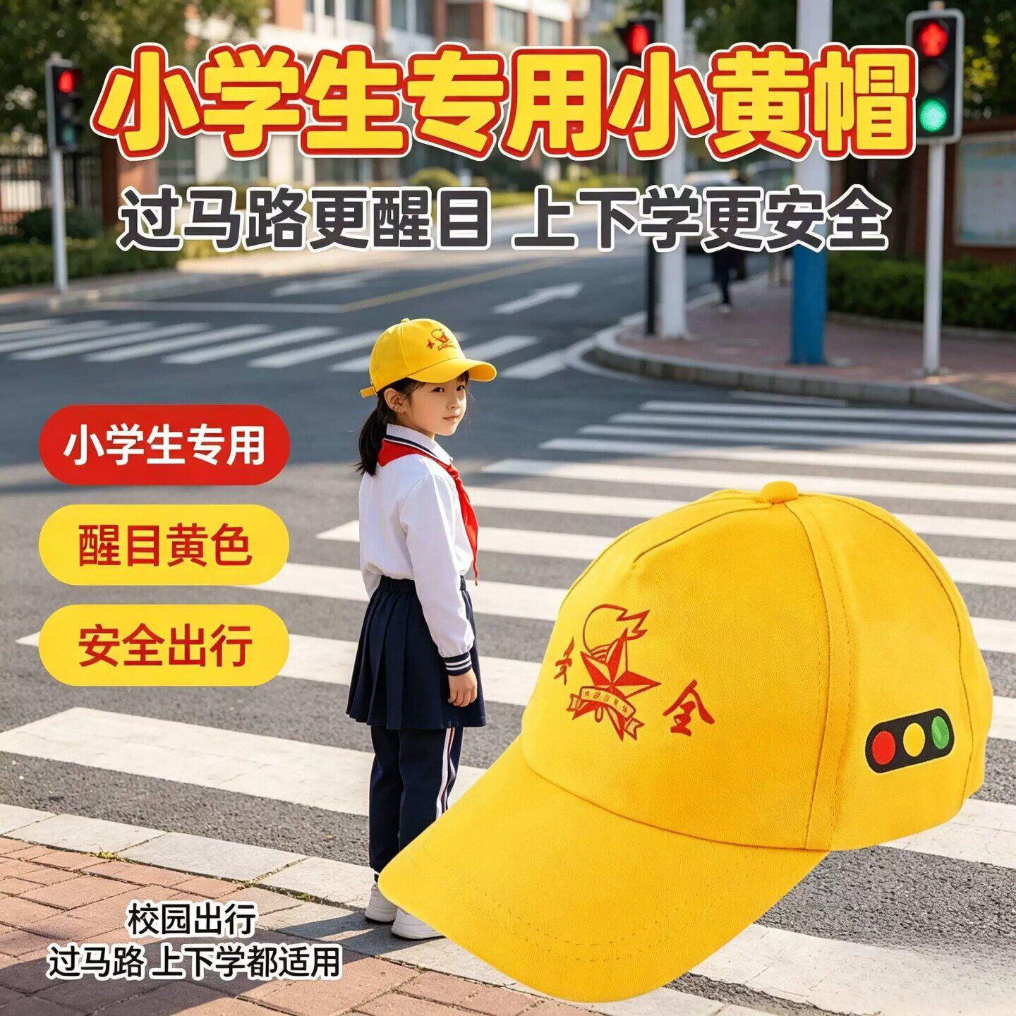 小学生专用小黄帽交通安全幼稚园帽子
