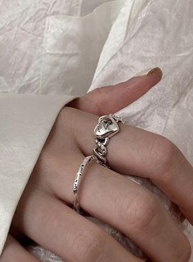 s925纯银开口幸运luck扭曲戒指女时尚个性小众设计轻奢日韩