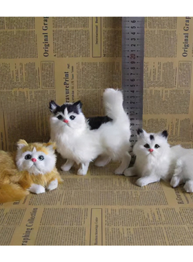 仿真猫咪白猫皮毛工艺品摆件