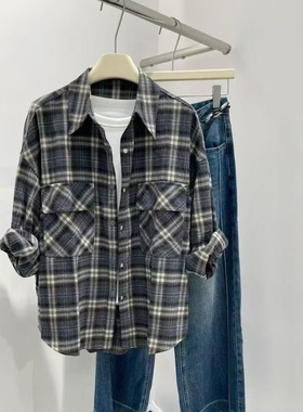 锦娇衣2025秋新款522时尚休闲上衣百搭宽松显瘦加厚格子衬衫外套