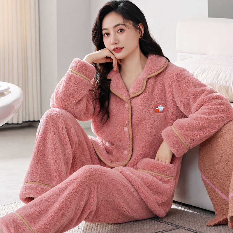 美梦珊瑚绒睡衣女秋冬季加绒加厚保暖法兰绒家居服套装可外穿大码
