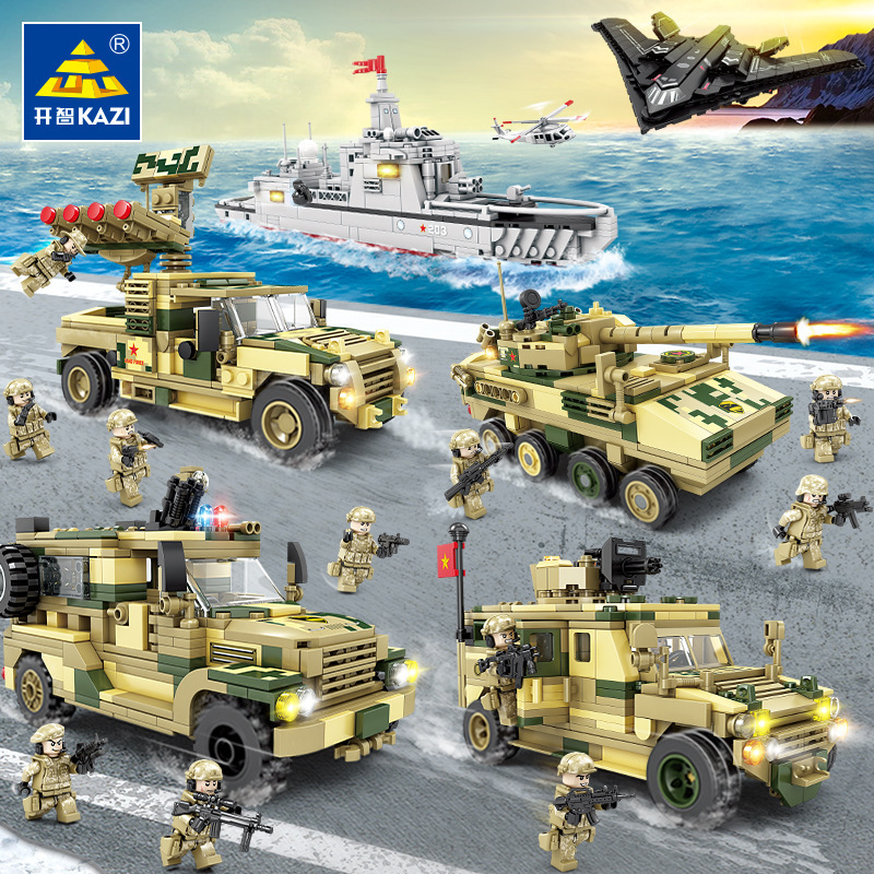 开智84110-16国力雄鹰坦克导弹车轰炸机军事积木儿童益智拼装玩具