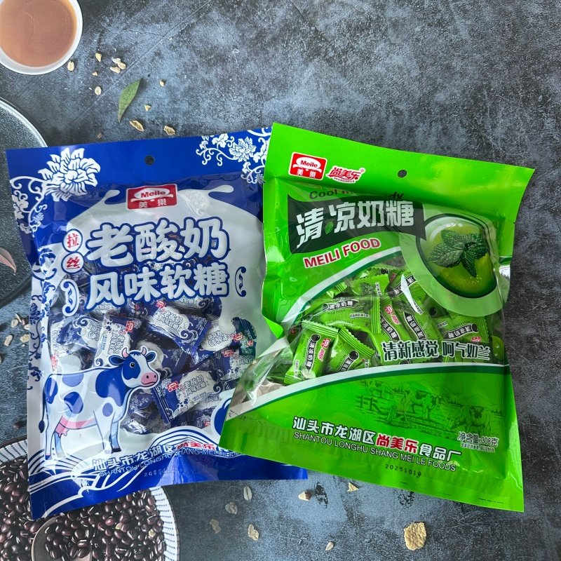美乐清凉奶糖308g老酸奶风味薄荷味奶糖果80后儿时怀旧休闲零食品